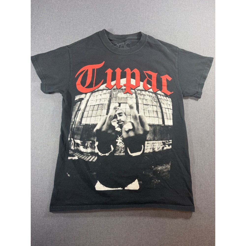 2Pac Tupac Shakur Graphic T-Shirt Mens Small Black Middle Finger Hip Hop Rap Tee